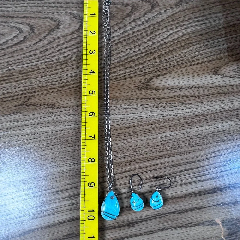 Teardrop Gemstone Wire Wrapped Pendant Necklace and Matching Dangle Earrings Set